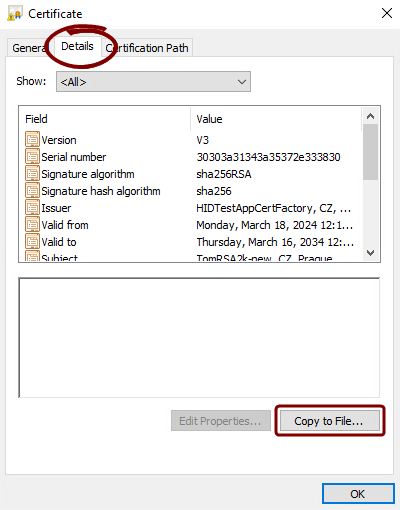 Windows Certificate dialog.
